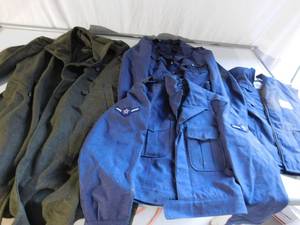 3 military coats and 1 united airlines vest