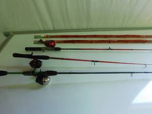 3 Rod and reels and 2 cane poles