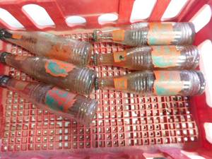 Vintage Polly Wolly Bottles in plastic Coca_cola crate
