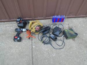 Assortment of tools. Some work. Some have not been tested. All for one money. As shown.