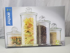 New AnchorHocking 4 Piece Glass Canister Set