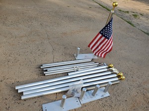 Assorted Flag Pole Parts and Flag