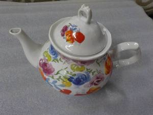 lot 136 image: Watercolor Ceramic Teapot...