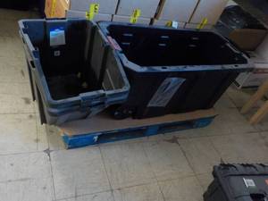 lot 69 image: 3 Heavy Duty Storage Totes wheels ...