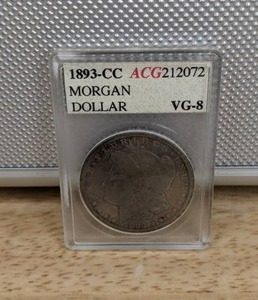 1893-CC Morgan Silver Dollar Graded Coin ACG VG 8 X