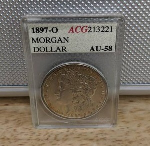 Antique 1897-O Morgan Silver Dollar Graded Coin ACG AU 58 X