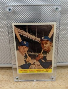 1958 Topps Mickey Mantle New York Yankees Hank Aaron Milwaukee Braves Baseball Card HOF MLB #418 X