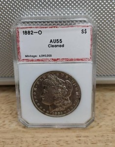 1882-O Morgan Silver Dollar Graded Coin PCI AU 55 Cleaned X