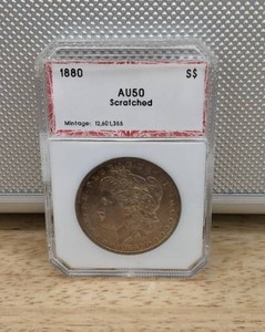 1880 Morgan Silver Dollar Graded Coin PCI AU 50 Scratched X