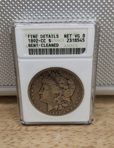 1892-CC Morgan Silver Dollar Graded Coin ANACS VG 8 Bent-Cleaned Fine Details X