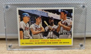 1958 Topps Del Crandall Ed Mathews Hank Aaron Joe Adcock Baseball Card Braves Fence Busters HOF MLB #351 X