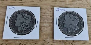 Pair of 1891 Morgan Silver Dollar Coins (One is 1891-O) X