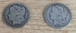 Pair of 1890 Morgan Silver Dollar Coins X