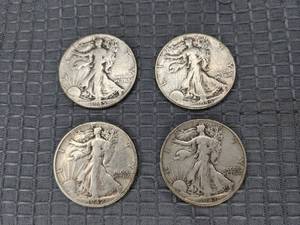 Set of (4) Walking Liberty Half Dollar Coins 1942 1943 1944 1945  X