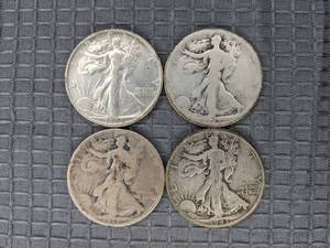 Set of (4) Walking Liberty Half Dollar Coins 1917 1923 1943 1944  X