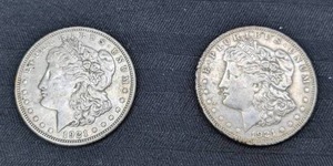Pair of 1921 Morgan Silver Dollar Coins X