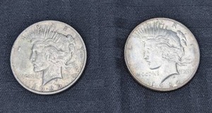 Pair of 1922 Peace Silver Dollar Coins X