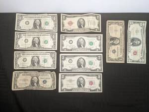 1928 1953 1963 Red Seal $2 $5 Bills (2) 1935 Silver Certificate $1 Bill (2) 1963 $1 Bills (2) 1976 $2 Bills  X