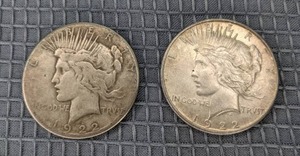 Pair of 1922 Peace Silver Dollar Coins X