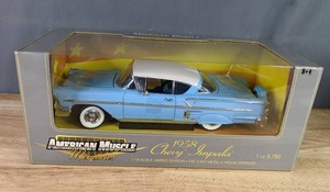 American Muscle Memories 1958 Chevy Impala 118 Scale Limited Edition Die Cast Metal Highly Detailed Model - Baby Blue X