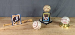 Texas Rangers Mini Bat, Hank Aaron &amp Nolan Ryan MLB Baseball Trading Cards and Baseballs  X