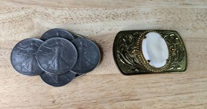 USA Liberty Coin & Ornate Belt Buckles X