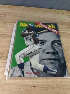 Hank Aaron Autographed Newsweek MLB Baseball HOF X