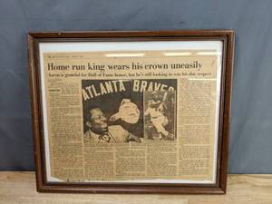 Hank Aaron Autographed Boston Globe Baseball Newspaper Page MLB HOF X
