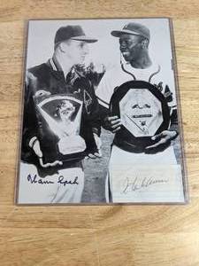 Hank Aaron Warren Spahn Autographed 8 x 10 MLB Baseball HOF X
