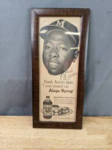 Hank Aaron Autographed Alaga Syrup Baseball Newspaper Ad MLB HOF X