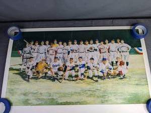 24 x 39 1992 MLB Aaron Wagner Ruth Morgan Banks Gehrig Bench Mantle Snider Baseball Hall of Famers Portrait by Timothy Houle HOF&nbsp X