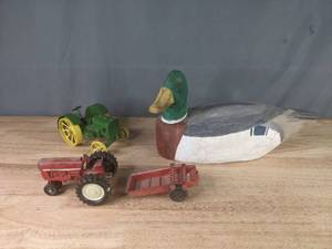 John Deere & International Die Cast Metal Tractors and a Decorative Duck X