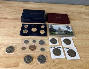 1999 Five Statehood Colorized Quarter Dollars Inaugural Edition, 1990 Uncirculated Bank Set, 24Kt Gold Plated 2000 One & Five Cent Coins, 1776-1976 1972 1974 1976 1978 Eisenhower Dollar Coins and More Q