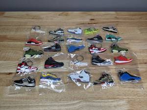 Collection of 25 Brand New Nike and Jordan and Adidas Shoe Sneaker Keychains Retro Air Max Yeezy Foamposite T