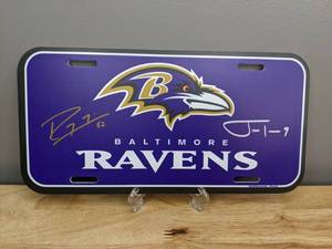 Ray Lewis & Justin Tucker Autographed NFL Baltimore Ravens Football License Plate T