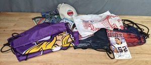 Collection of NFL, MLB, NBA Sports Souvenirs MN Vikings Football Bag, MN Viking Chad Greenway Football Card, MN Twins Baseball Cap, and More  Z