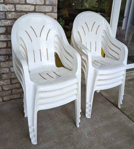 lot 55 image: Set of Eight Plastic Patio Chairs