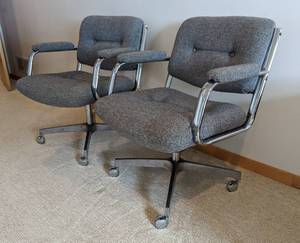 lot 63 image: Pair of Vintage Grey Rolling Office Chairs