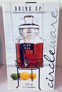lot 87 image: 2 Circleware Drink Up Glass Dispensers with Glass Ice Inserts and Chalk Boards