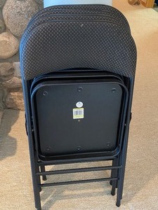 lot 159 image: Four Metal Folding Chairs with Upholstered Seats