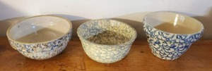 lot 137 image: Three Misc. Spongeware Style Stoneware Bowls