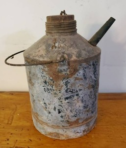 lot 201 image: Old Galvanized Metal OilGas Can with Spout by Handlan