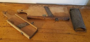 lot 207 image: Two Old Cheese Slicer Mandolins and Grater
