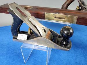 lot 48 image: (2) Vintage Stanley Woodworking Planers & Level