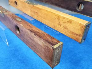 lot 84 image: (3) Vintage Wooden Brass Ends Levels