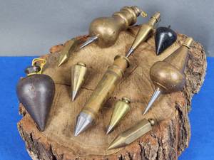 lot 286 image: (9) Assorted Vintage Brass Plum Bobs