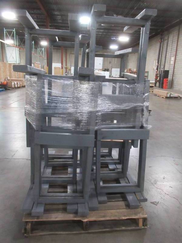 lot 205 image: Pallet of Wood Flooring Display Racks - Used for interlocking flooring display and retail signage. Approximately 18 x 22 x 43 Tall.