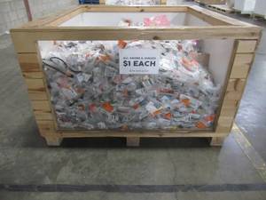 lot 237 image: LARGE WHOLESALESALVAGE PALLET  OF MISCELLANOUES KITCHEN AND BATH DOOR PULLS, HINGES AND OTHER CABINETDOOR HARDWARE - HUGE RETAILRESALE VALUE AND 1,000s OF PIECES