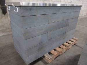 lot 244 image: Large Wooden Island With Stainless Steel Top (60 x 24 x 36Tall) - Used in retail store.