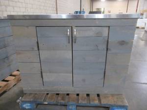 lot 245 image: Large Wooden Island Cabinet With Stainless Steel Top (49 x 24 x 36Tall) - Used in retail store.